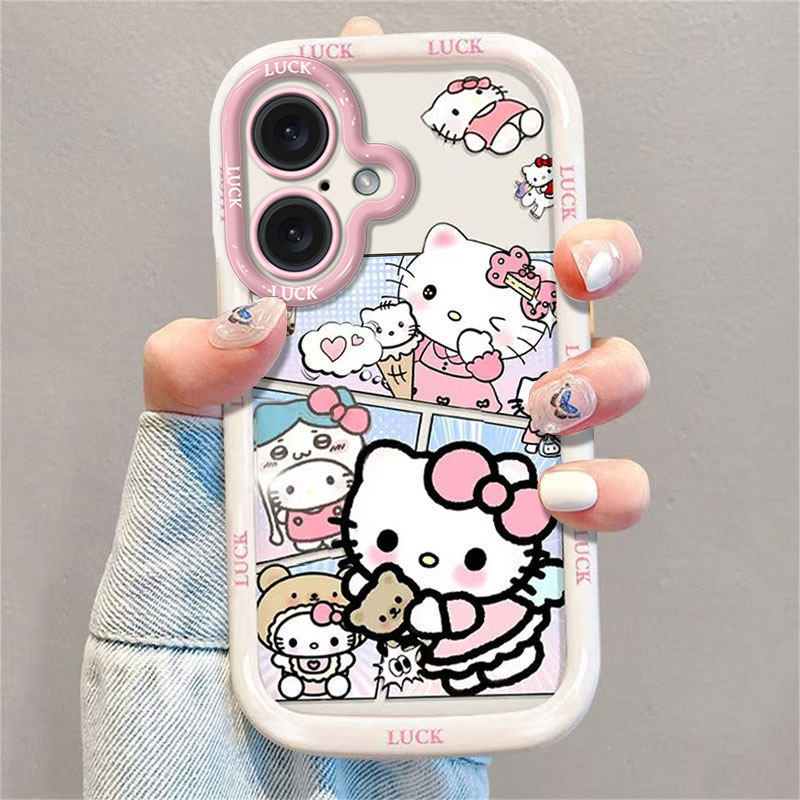 适用小熊凯蒂猫苹果16E手机壳iPhone15promax爆款14plus带挂绳13mini专用12女11防摔8保护套7全包xsmax新款外