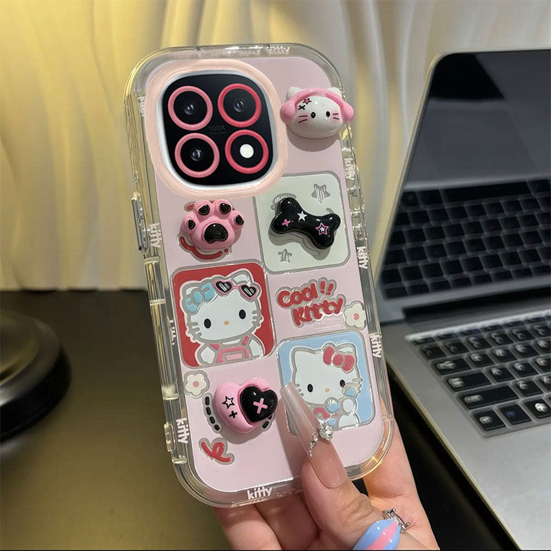 适用iQOO15手机壳新款卡通创意可爱耳机KT猫vivoV2505A透明边框保护套羽纱硅胶潮流外壳镜面支架立体公仔