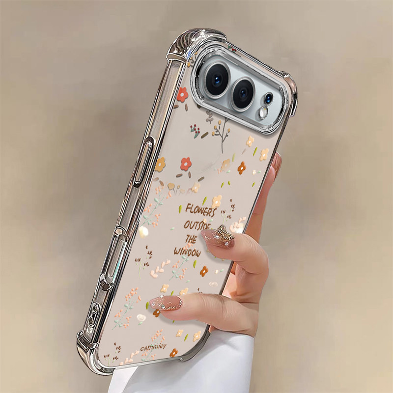 适用荣耀500手机壳新款卡通清新时尚创意满屏碎花叶荣耀500Pro电镀硅胶保护套全包边防摔外壳隐形支架带挂绳