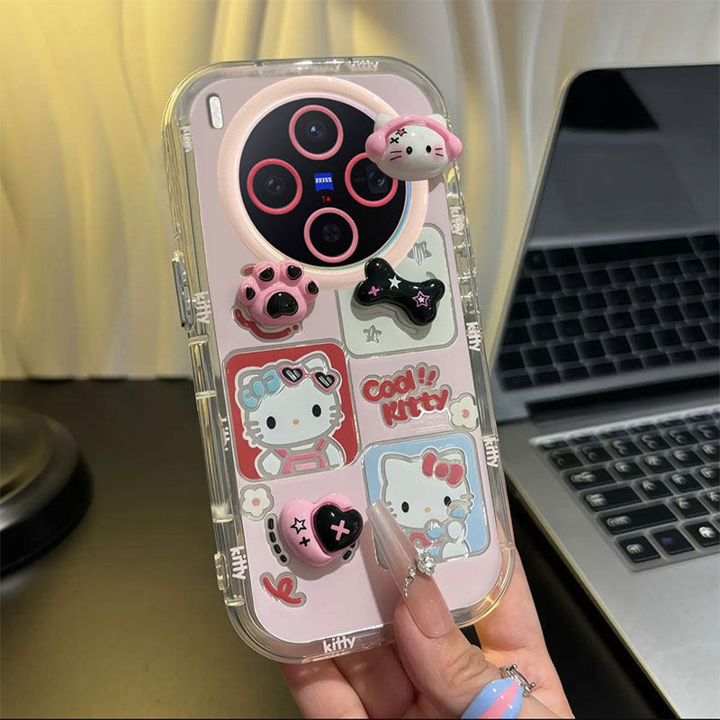 适用vivoX300手机壳新款创意卡通可爱耳机KT猫vivoX300Pro立体公仔保护套硅胶全包防摔外壳镜面支架