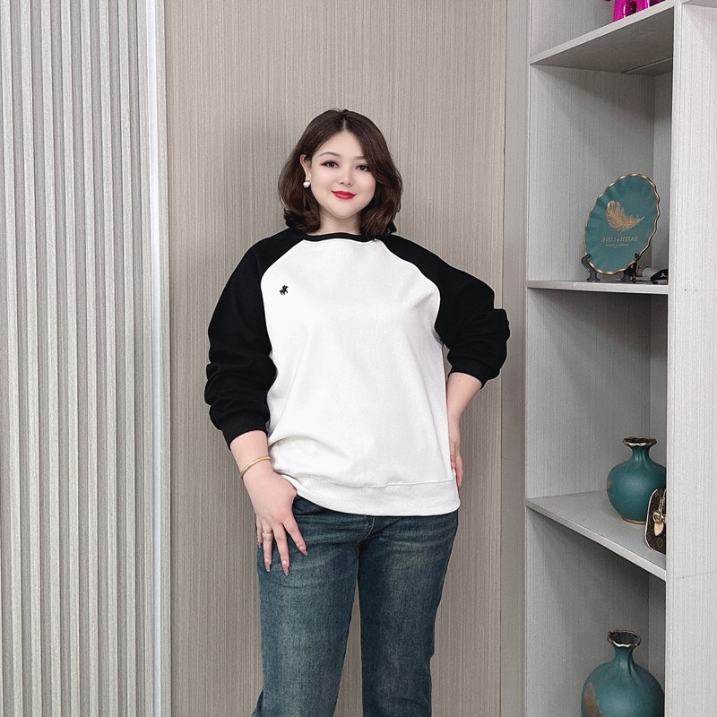 刺绣无帽套头卫衣女春秋装新款大码胖mm宽松显瘦百搭拼色休闲上衣