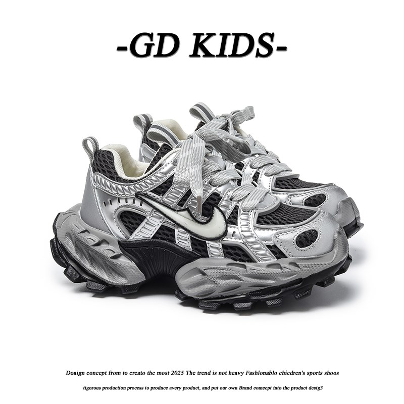 真皮儿童老爹鞋春夏季2025新款软底女童运动鞋单网透气男童跑步鞋