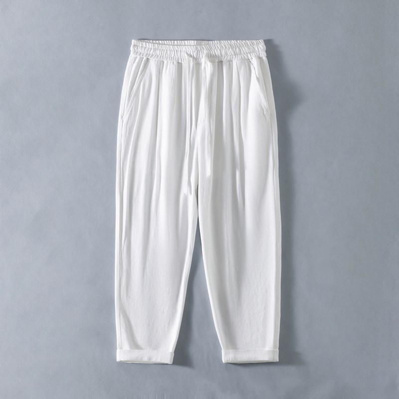 2025新款 夏季亚麻休闲裤男九分裤子棉麻薄款宽松舒适透气沙滩裤