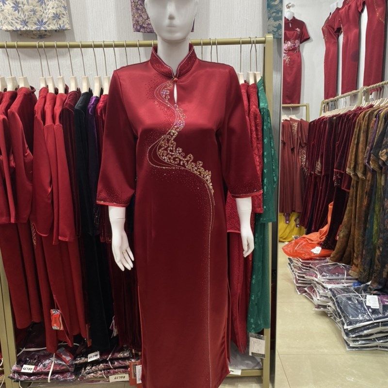 秋年轻妈妈装醋酸中式改良版旗袍裙气质洋气喜婆婆婚礼宴会礼服