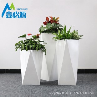 花缽簡(jiǎn)約現(xiàn)代多邊形花器工廠直 玻璃鋼菱形d花盆家居商場(chǎng)景觀歐式