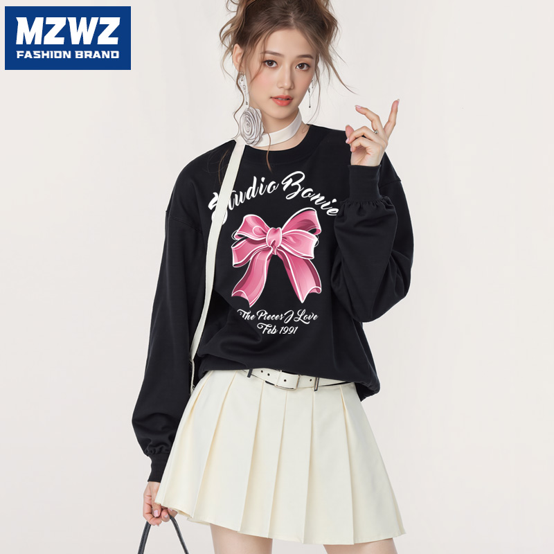 MZWZ卫衣2025新款男女情侣装潮牌圆领印花秋冬新款圆领连帽外套