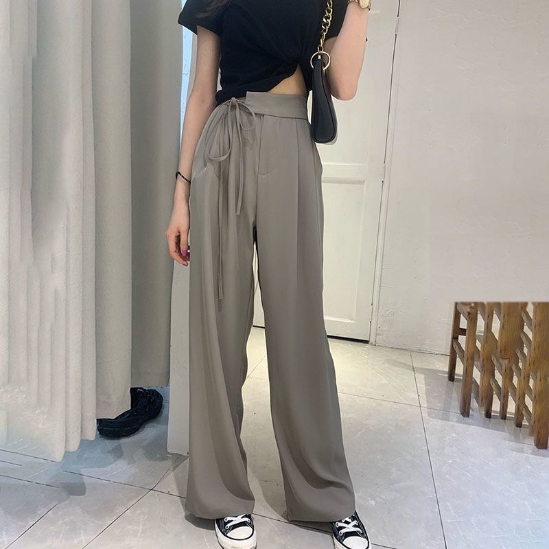 黑色西装裤女秋季新款垂感裤子直筒宽松阔腿裤高腰拖地休闲长裤潮