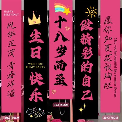 酒店包厢18岁成人礼背景墙条幅生日场景布置宝宝生日快乐装饰挂布