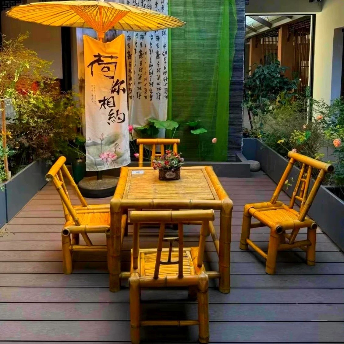 复古庭院竹桌椅组合竹椅子老式竹桌椅套件