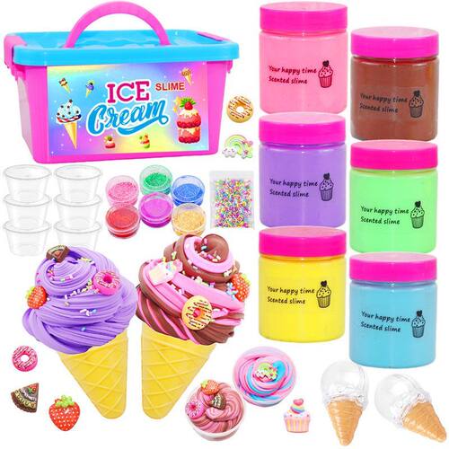 亚马逊棉花泥slime kit 6色粉桶冰淇淋 中性手工益智玩具热销 diy