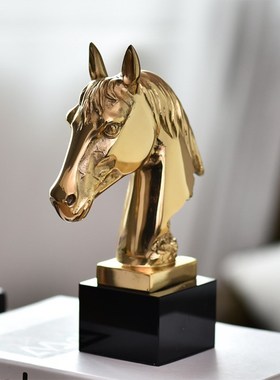 欧式大气铜马头家居工艺品摆件书靠样板间书房办公室桌面装饰送礼