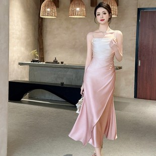 吊带连衣裙9639 2025夏c装 新款 女装 心甜美气质渐变粉收腰修身