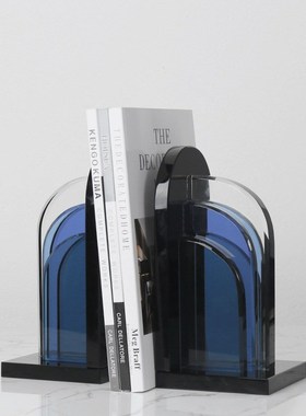 现代极简轻奢家居创意水晶书档软装饰品样板房间书房桌面书靠摆件