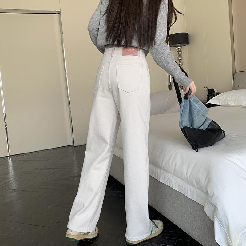 裤型标杆~白色窄版牛仔裤女春季新款高腰直筒宽松显X瘦拖地阔腿裤