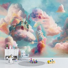 梦幻彩色云朵墙布背景q墙壁纸儿童房壁布客厅天空沙发卧室床头墙
