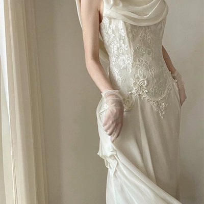 梵娜仙衣法式简约轻婚纱新娘新款小个子森系迎宾出门纱订婚礼服裙