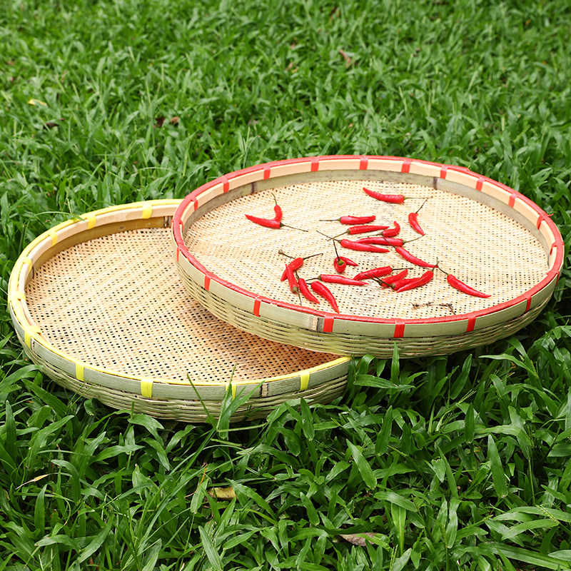 竹筛子家用竹制品圆簸箕米筛有孔大号装饰篮竹匾晾晒竹筐竹编制品