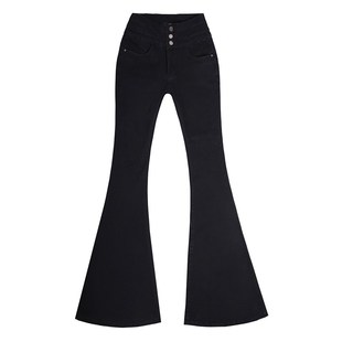 2025新款 音率高腰提臀显瘦收腹加绒大喇叭鱼尾黑色牛仔阔脚加长裤