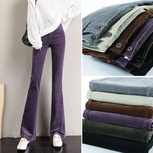 高腰加绒宽松显瘦黑色直筒条绒喇叭裤 灯芯绒裤 子女春秋冬2021新款