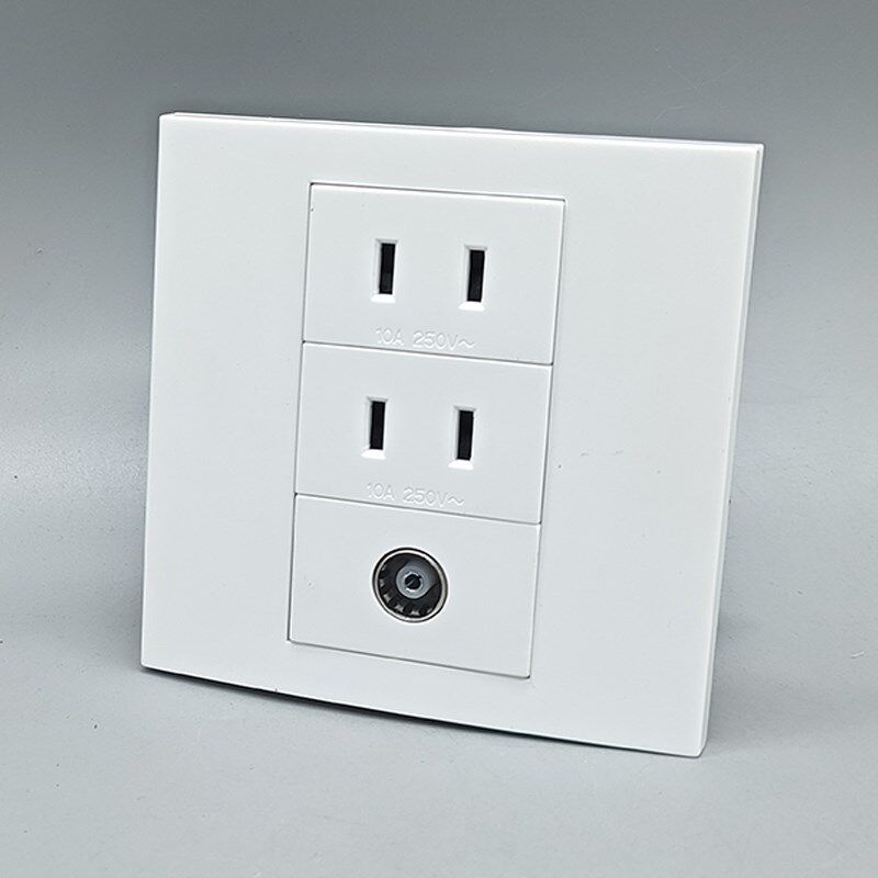 86型二孔电源加电视闭路插座二眼插10A2孔插座带TV口有线数字面板