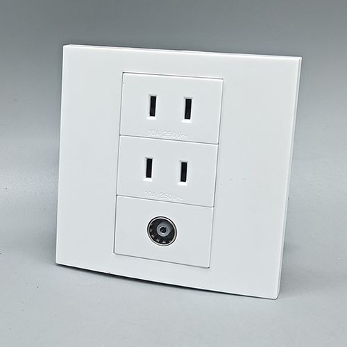 86型二孔电源加电视闭路插座二眼插10A2孔插座带TV口有线数字面板