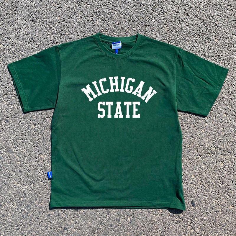 王友兵工作室重量级260g!密歇根州立大学覆古学院风特别宽松短袖t