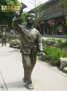 茶铺小工杂技铜雕小孩子玻璃钢制作铜雕商业街民俗人物小品雕塑