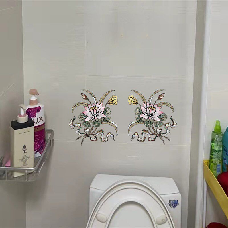 荷花仿贝壳螺钿贴纸瓷砖玻璃门家俱柜子装饰贴画防水墙贴遮丑补洞