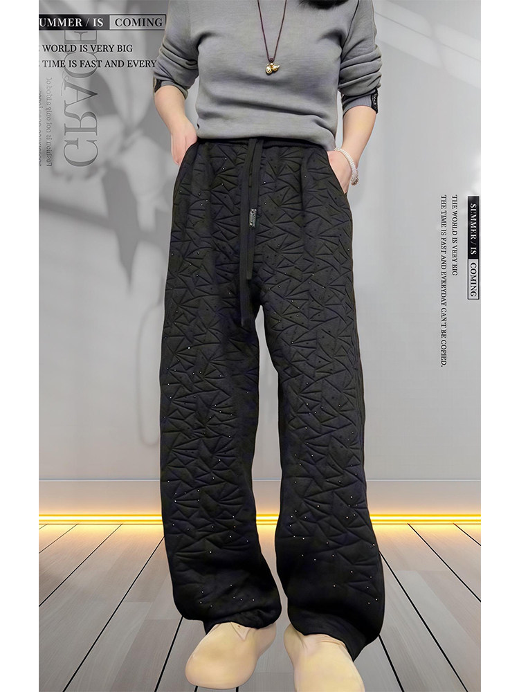 加厚阔腿休闲裤女冬季新款爆款裤子大码胖mm宽松显瘦时尚保暖棉裤