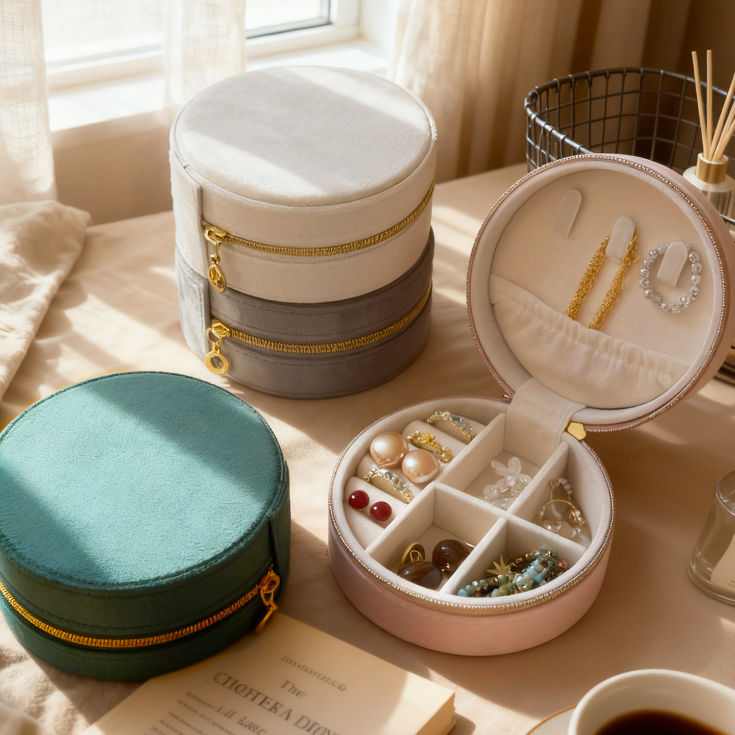 绒布首饰收纳盒创意便携式珠宝首饰盒耳饰耳环项链戒指饰品收纳盒