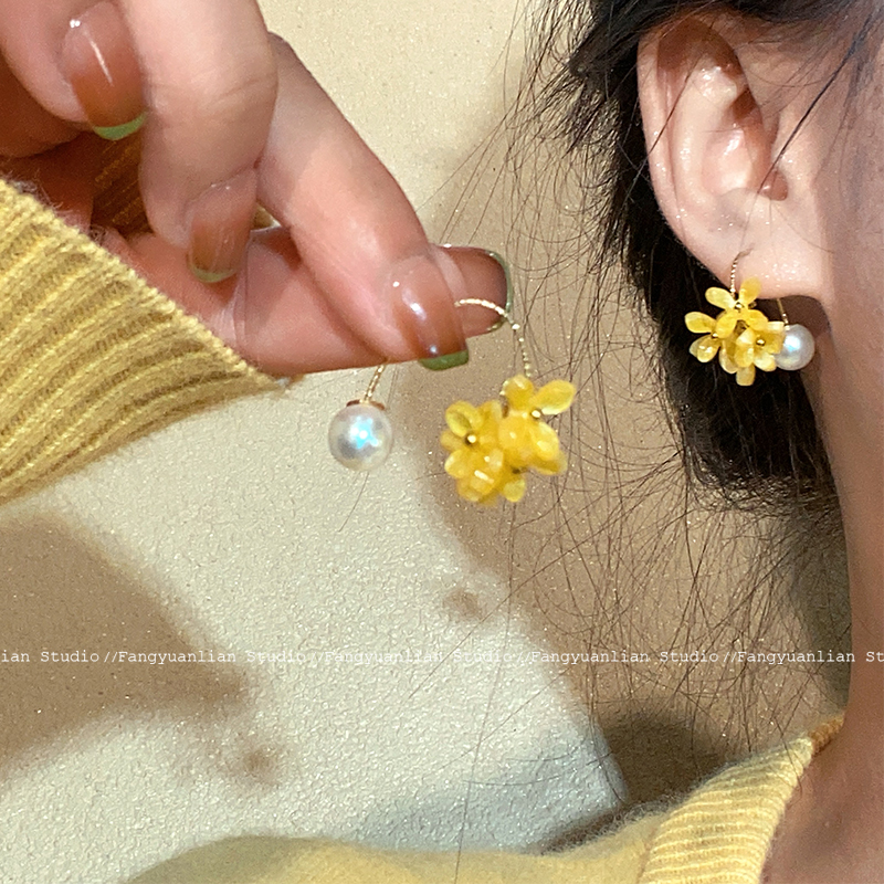 甜美超仙桂花流苏珠珠耳钩