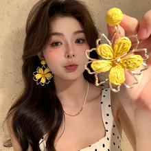 风吹岛屿 度假风编织太阳花朵耳环女高级感耳饰夸张海边绝美耳钉