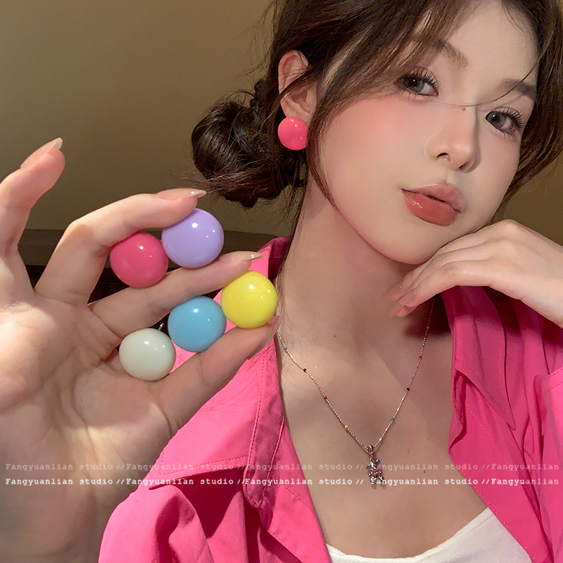 加点甜~多巴胺糖果色圆球耳钉女2025新款高级感耳环甜美可爱耳饰