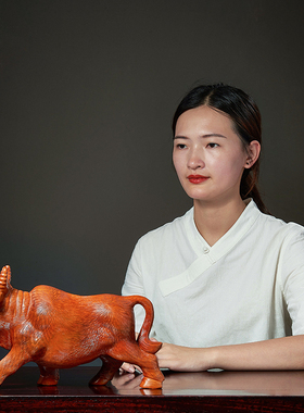 实木水牛摆件华尔街牛办公室客厅装饰工艺礼品摆饰生肖牛年公司开