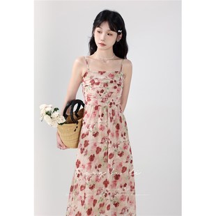 海边度假碎花吊带连衣裙女显瘦沙滩裙夏季 法式 花信之约 江不离