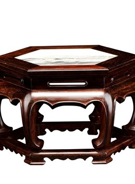 老挝大红酸枝木底座镶云石面板摆件交趾黄檀花盆底座实木加高底座