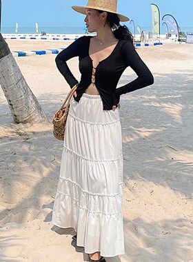 ooh itch痒痒朱莉系列白色半身裙复古百搭高腰长裙法式蛋糕裙