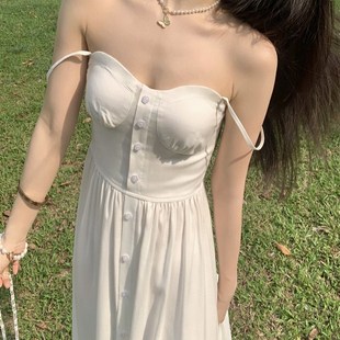 白色吊带连衣裙高级感长款收腰小个子仙女裙气质长裙夏法式温柔风