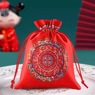结婚创意喜糖袋子中式抽绳束口袋回礼袋拉绳手提袋糖果袋喜糖盒子