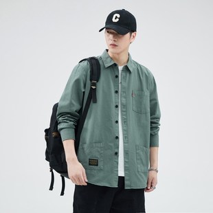 长袖 纯棉薄款 工装 外套夏季 防晒衣服户外穿宽松有口袋衬衣 衬衫 男士