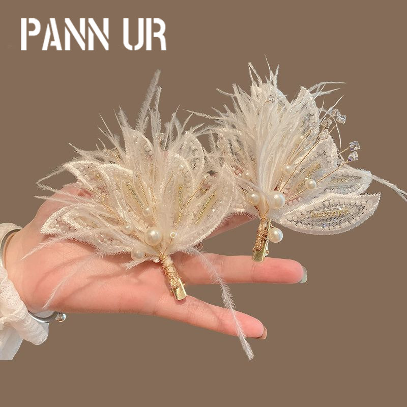 女孩仙气羽毛发夹2026新款高级感头花汉服头饰六一儿童节表演发饰