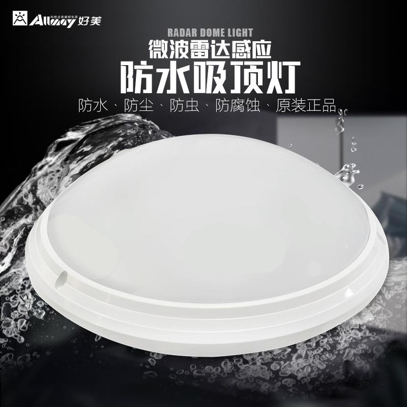 三防吸顶灯微波雷达感应IP65防水防尘防潮玄关过道走廊