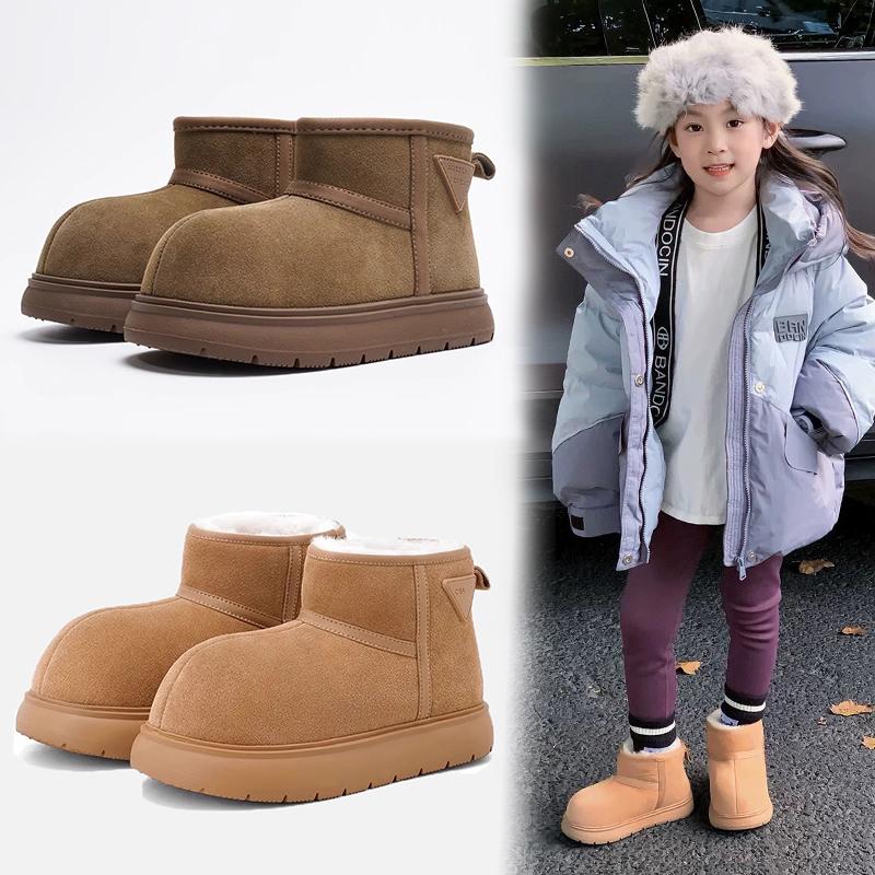 官网女童雪地靴2025冬季防水男童面包鞋加绒保暖大头棉鞋儿童短靴