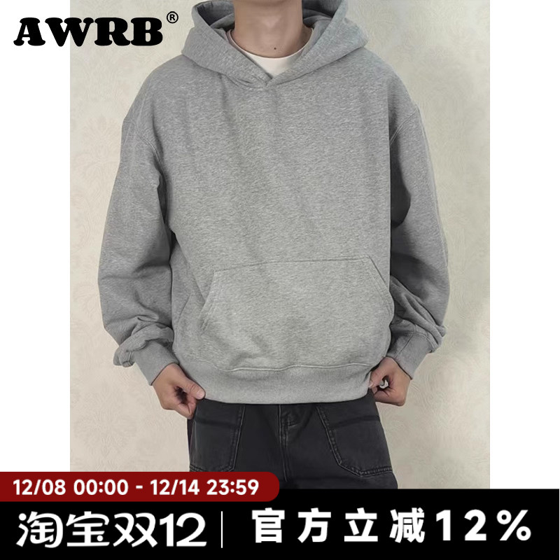AWRB美式复古cleanfit短款卫衣男加厚休闲百搭帽衫宽松简约上衣