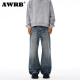 阔腿百搭休闲裤 AWRB复古水洗cleanfit蓝色微喇牛仔裤 男潮牌美式