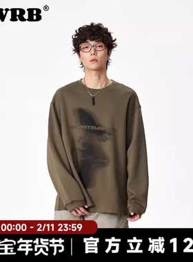 AWRB日系潮牌抽象印花圆领卫衣男春秋季情侣宽松长袖休闲上衣