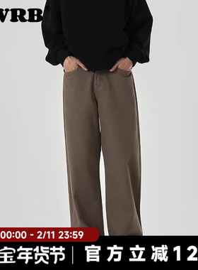 AWRB美式复古潮牌基础款加绒男宽松直筒cleanfit百搭简约休闲长裤