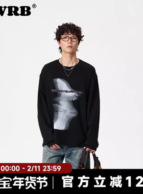AWRB日系潮牌抽象印花圆领卫衣男春秋季情侣宽松长袖休闲上衣