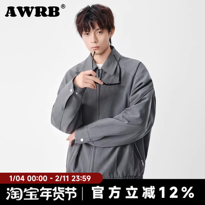 AWRB美式翻领夹克宽松廓形纹理棉服cleanfit休闲西装衬衫外套