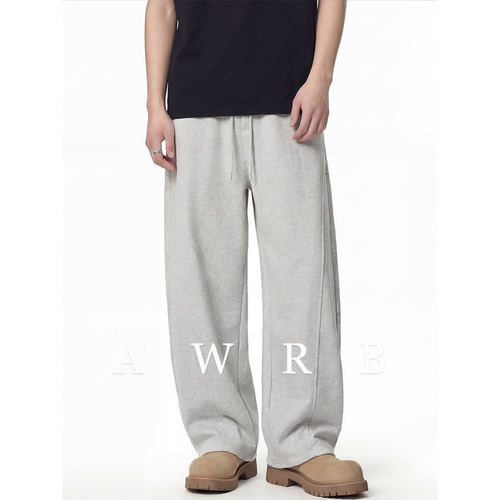 AWRB高级感通勤拼接弧线弯刀卫裤休闲阔腿裤男女美式宽松长裤子